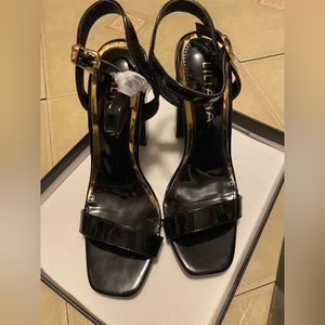 Black patent leather heels